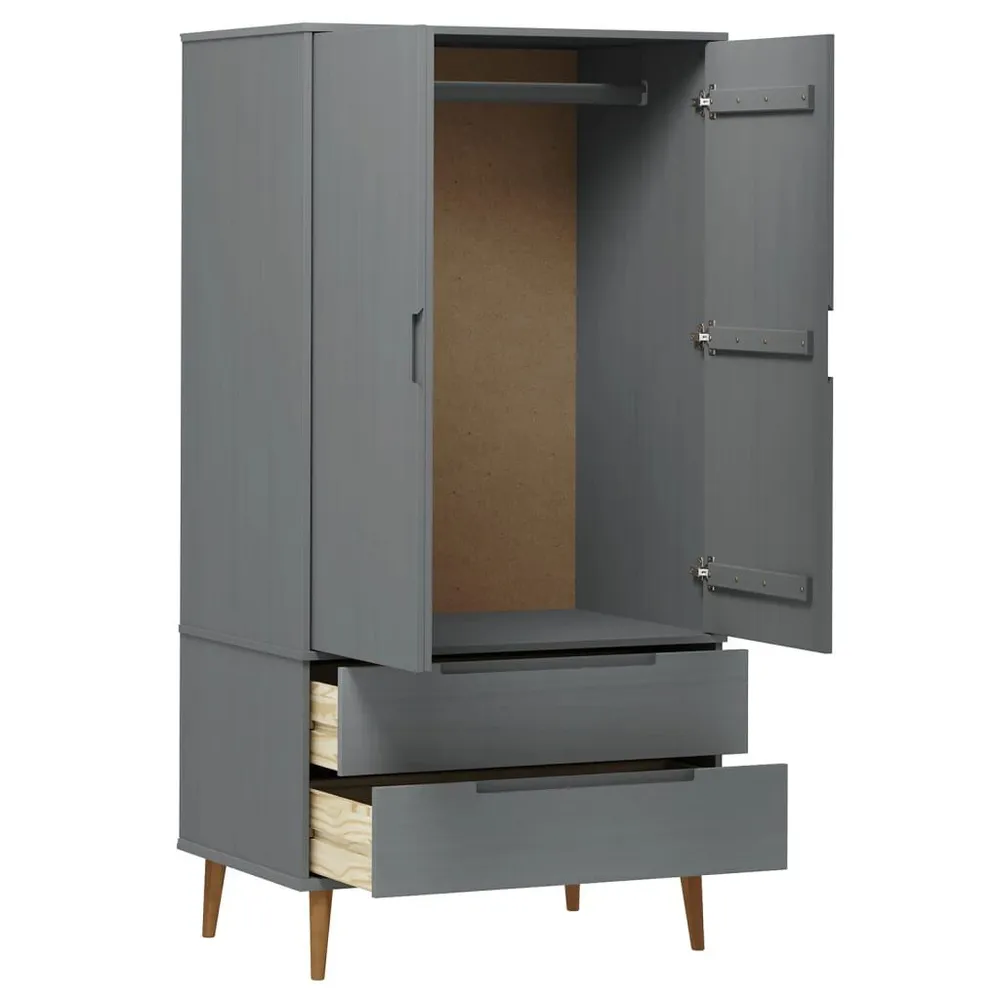 Armadio MOLDE Grigio 90x55x175 cm Legno Massello di Pino