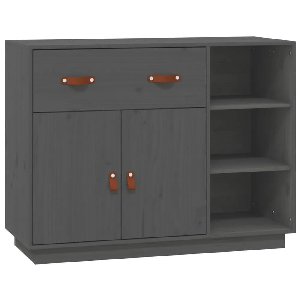 Credenza Grigia 98,5x40x75 cm Legno Massello di Pino