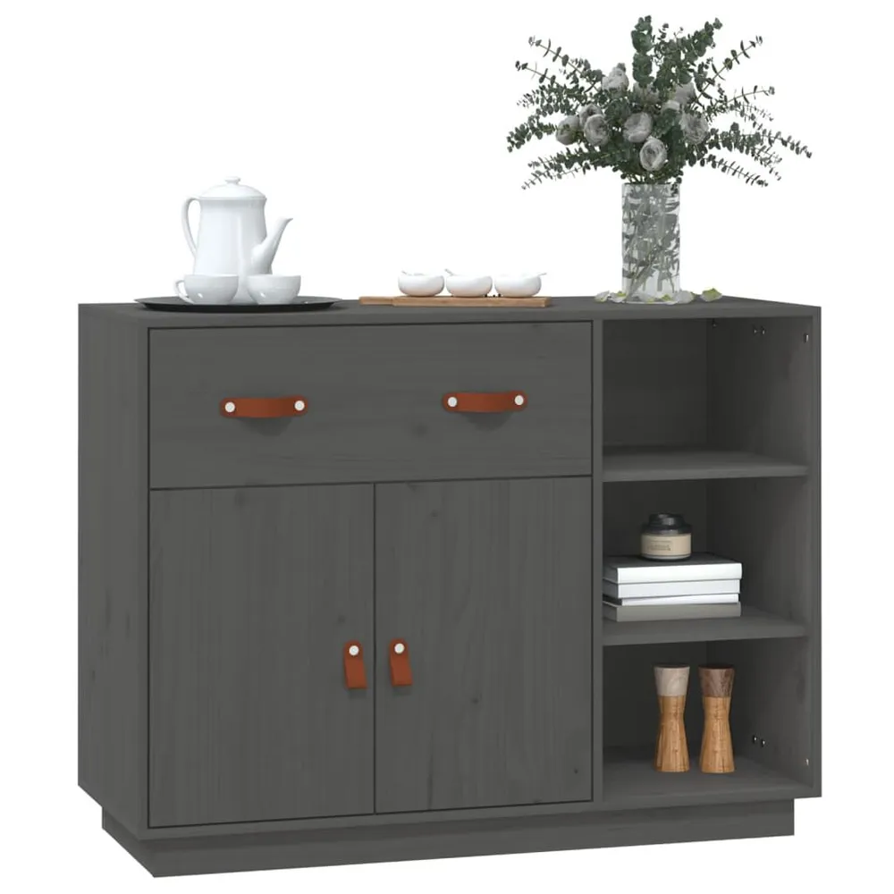 Credenza Grigia 98,5x40x75 cm Legno Massello di Pino