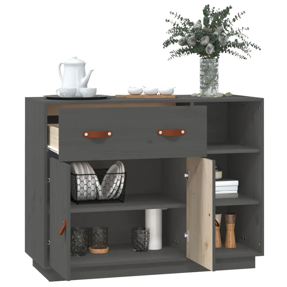 Credenza Grigia 98,5x40x75 cm Legno Massello di Pino