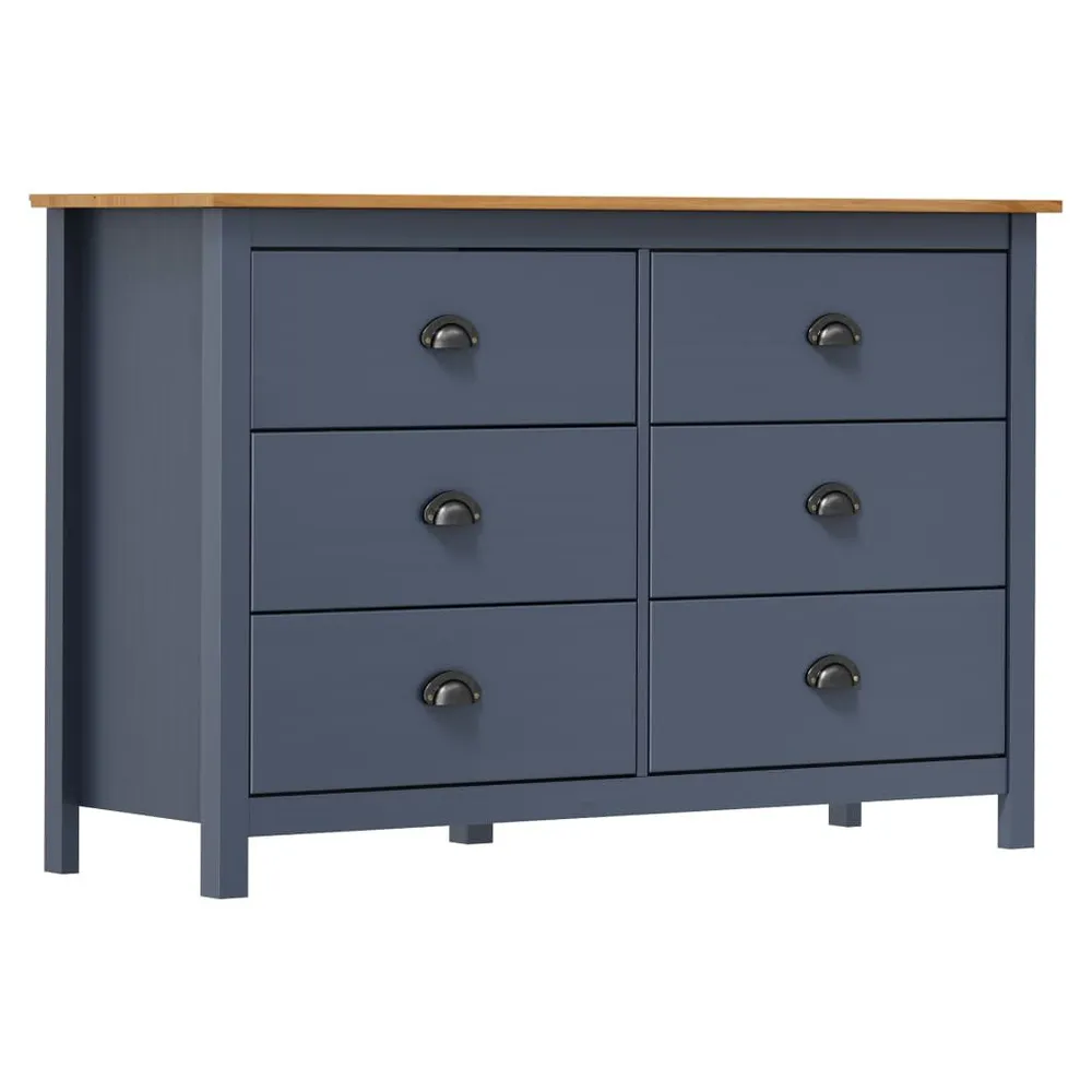 Credenza Hill Grigia 125x40x80 cm Legno Massello di Pino