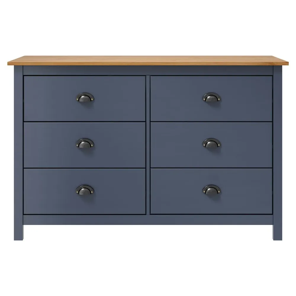Credenza Hill Grigia 125x40x80 cm Legno Massello di Pino