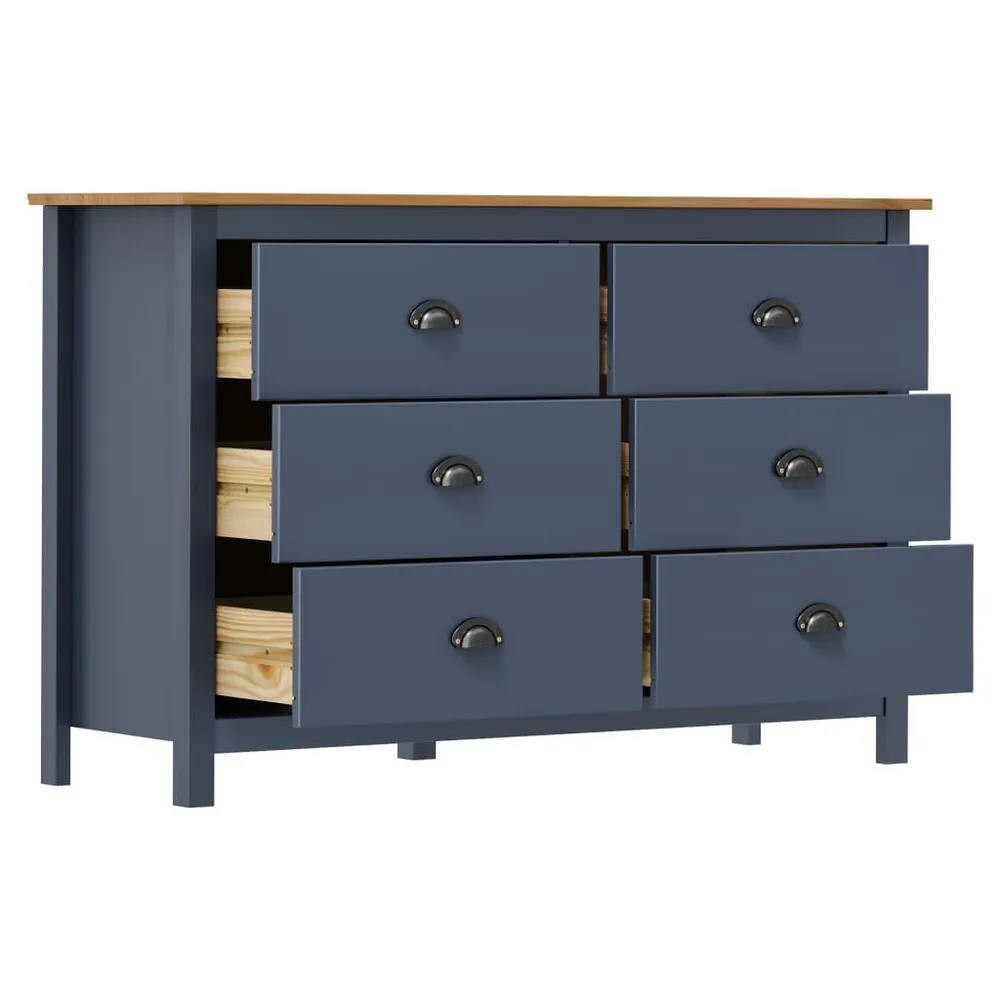 Credenza Hill Grigia 125x40x80 cm Legno Massello di Pino
