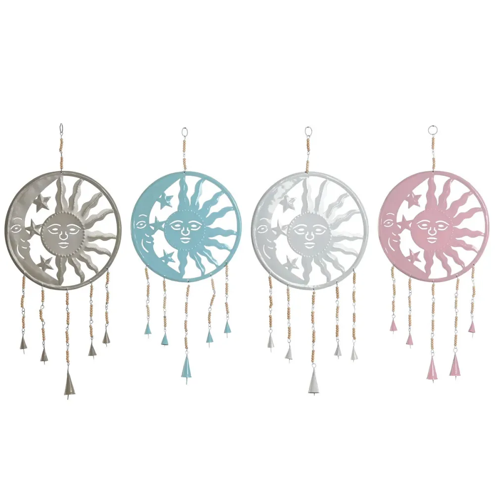 Decorazione pensile Home ESPRIT Azzurro Bianco Grigio Rosa Ferro Luna Sole 33 x 1 x 77 cm (4 Unità)
