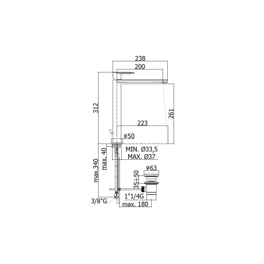 Miscelatore Lavabo elevato prolungato con scarico click clak serie Candy modello CA081KCR cromato Paffoni