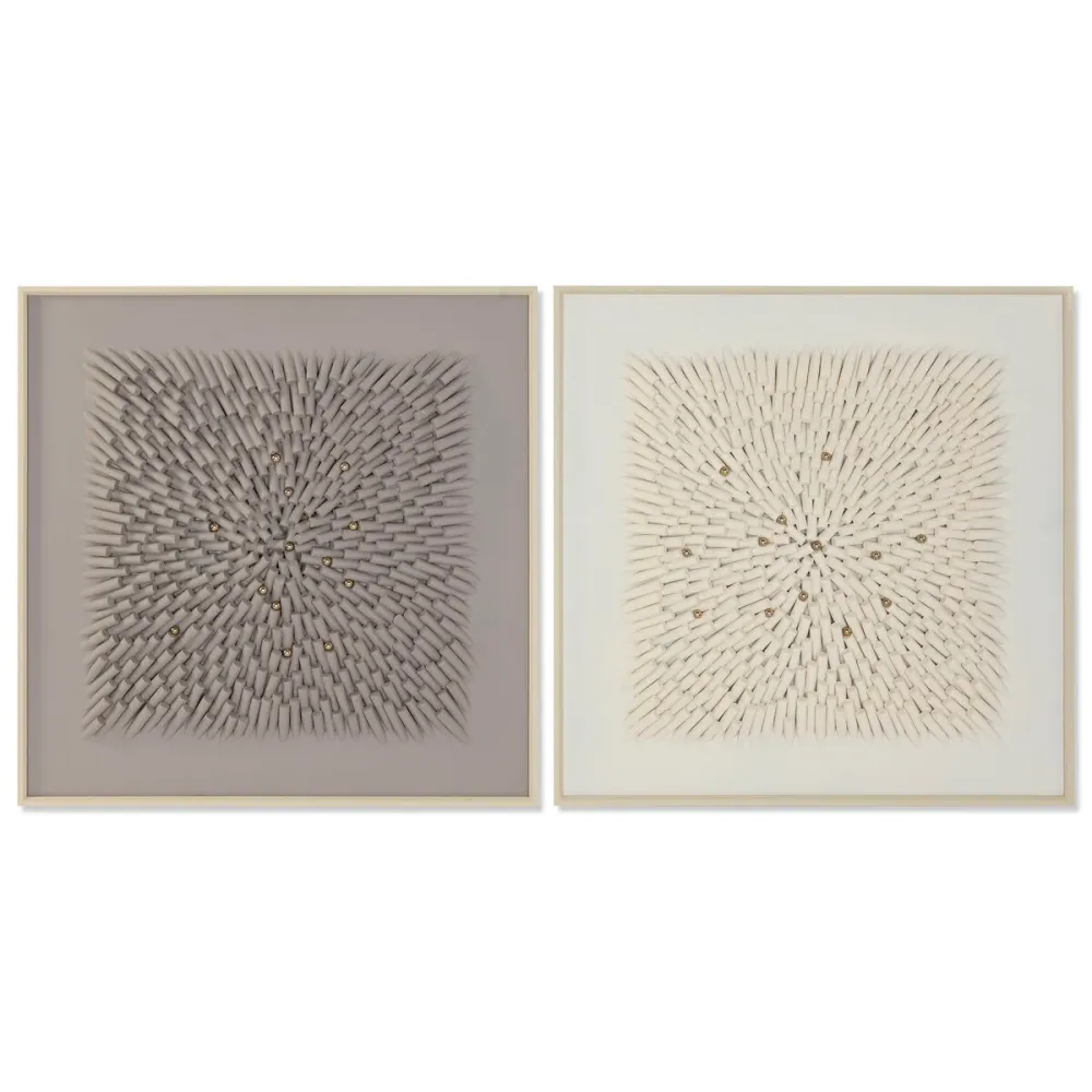 Quadro Home ESPRIT Beige Grigio Astratto Attuale 100 x 3,5 x 100 cm (2 Unità)