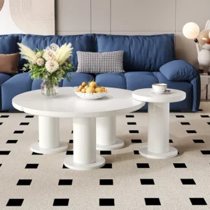 Set di 2 tavolini rotondi - P 100 x H 40 cm + P 39,8 x H 42,2 cm - Legno MDF - Bianco