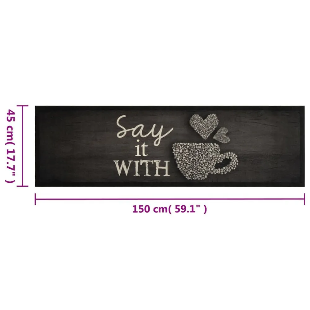 Tappeto da Cucina Lavabile Nero Tazza 45x150 cm Velluto