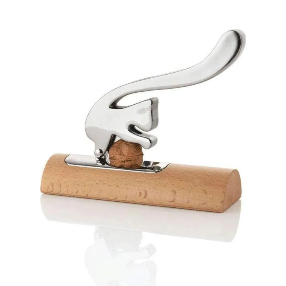 Schiaccianoci Scoiattolo acciaio con base legno di Alessi