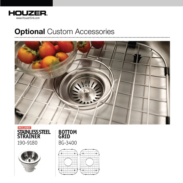 Houzer Medallion Gourmet Series 31" Acciaio inox Steel Undermount 50/50 Double Bowl Kitchen Sink, includes Strainer