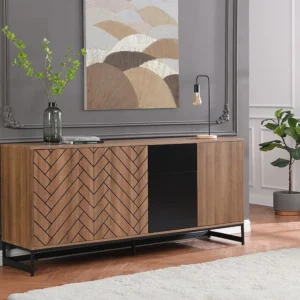 Credenza con 3 ante e 3 cassetti MDF Naturale e Nero CARATANA