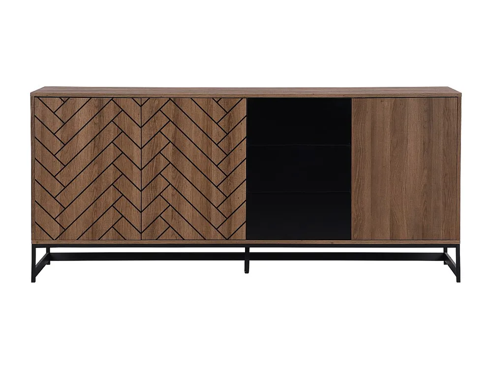 Credenza con 3 ante e 3 cassetti MDF Naturale e Nero CARATANA