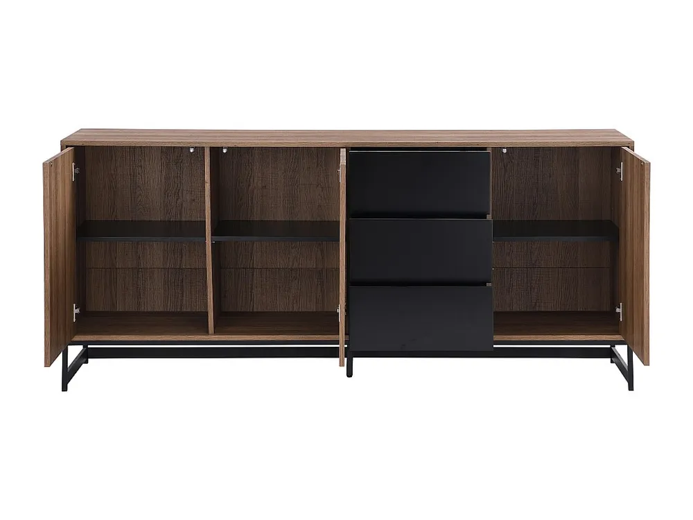 Credenza con 3 ante e 3 cassetti MDF Naturale e Nero CARATANA
