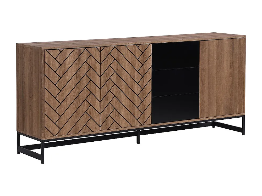 Credenza con 3 ante e 3 cassetti MDF Naturale e Nero CARATANA