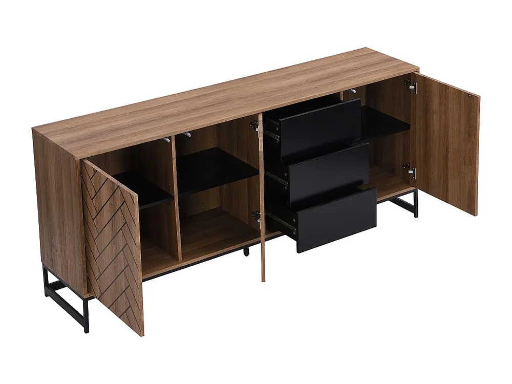 Credenza con 3 ante e 3 cassetti MDF Naturale e Nero CARATANA