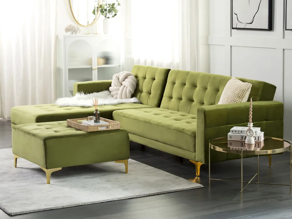 Divano 3 posti velluto verde oliva destro ABERDEEN