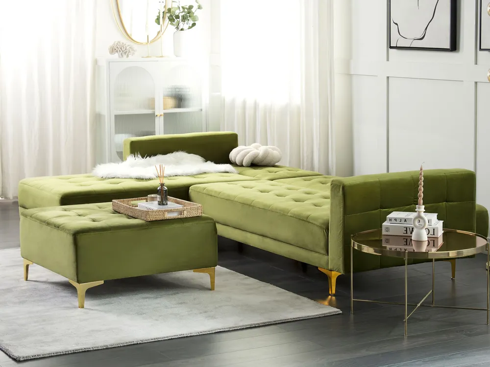 Divano 3 posti velluto verde oliva destro ABERDEEN