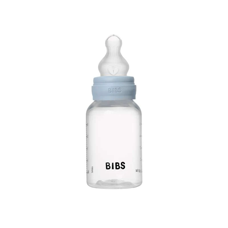 BIBS Bottle - Sutteflaskesæt - Plastik - Silikone/Slow Flow/Rund - 150 ml. - Baby Blue