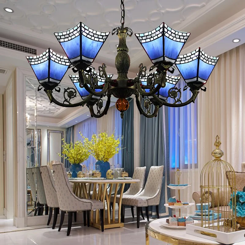 Centrotavola Decorativo Lampadari per Sala da Pranzo con Catena, Sospensione Geometrica 6 Luci con Paralume Vetro Artistic...