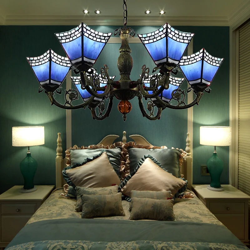 Centrotavola Decorativo Lampadari per Sala da Pranzo con Catena, Sospensione Geometrica 6 Luci con Paralume Vetro Artistic...