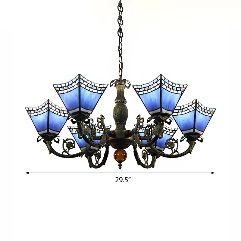 Centrotavola Decorativo Lampadari per Sala da Pranzo con Catena, Sospensione Geometrica 6 Luci con Paralume Vetro Artistic...