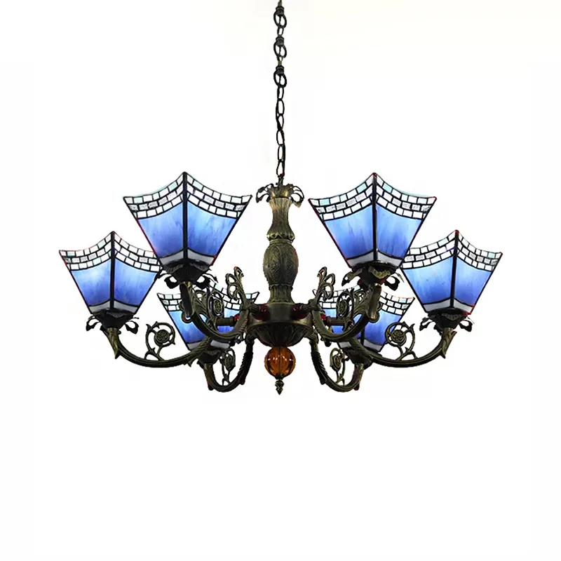 Centrotavola Decorativo Lampadari per Sala da Pranzo con Catena, Sospensione Geometrica 6 Luci con Paralume Vetro Artistic...
