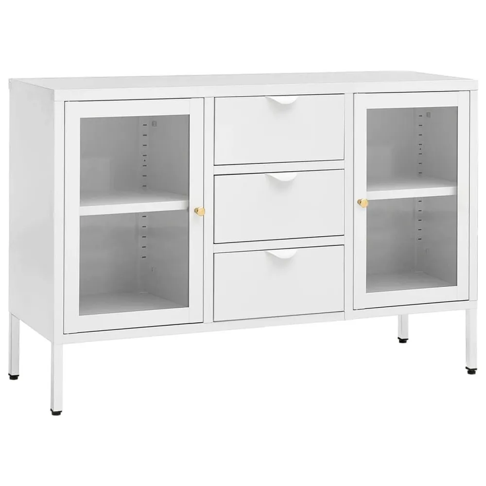 Credenza Bianca 105x35x70 cm Acciaio e Vetro Temperato