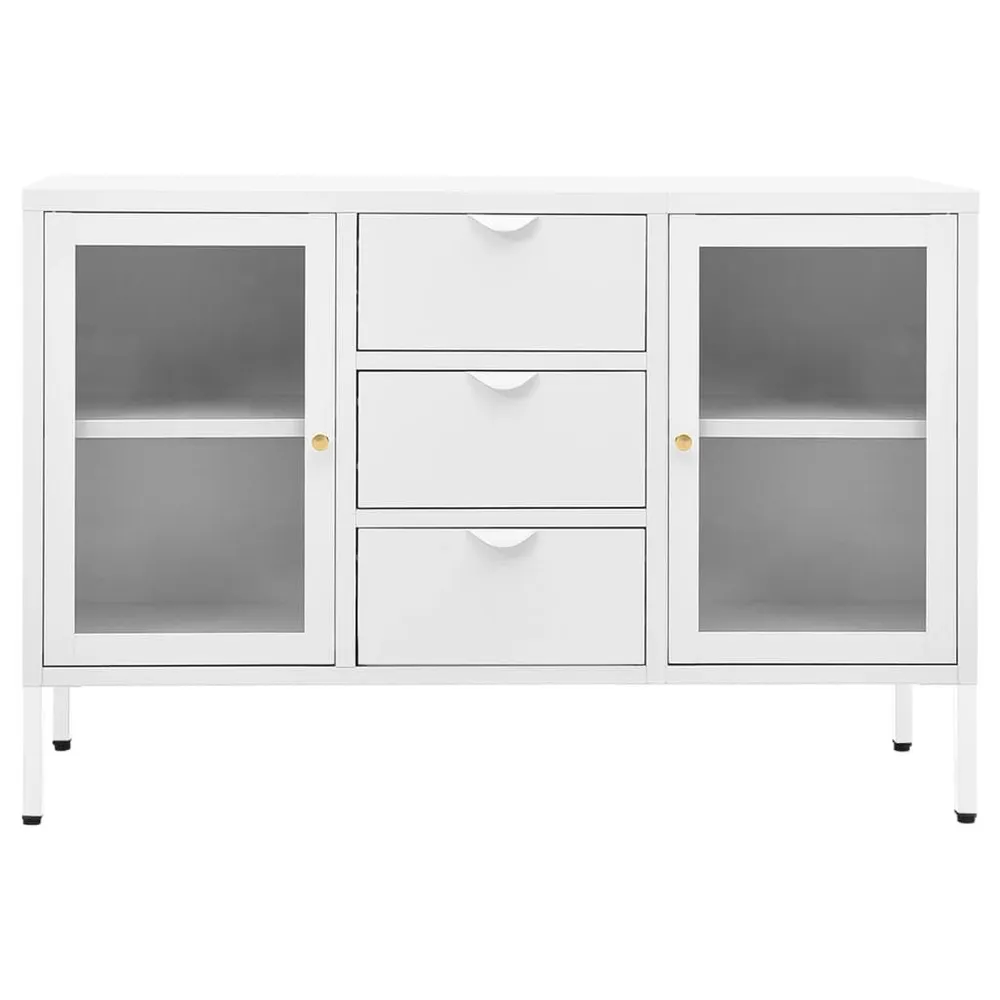 Credenza Bianca 105x35x70 cm Acciaio e Vetro Temperato