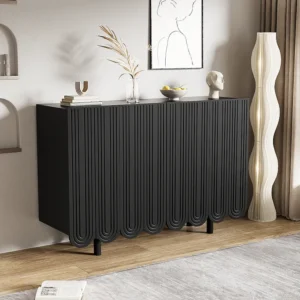 Credenza con 4 ante profilate - 120 x 37,5 x 80,8 cm - Truciolare - Forma goccia - Nero