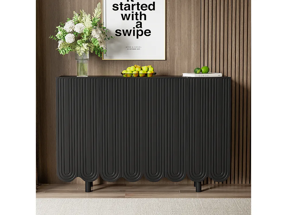 Credenza con 4 ante profilate - 120 x 37,5 x 80,8 cm - Truciolare - Forma goccia - Nero