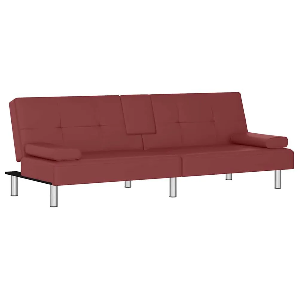 Divano Letto con Portabicchieri Similpelle Rosso Vino