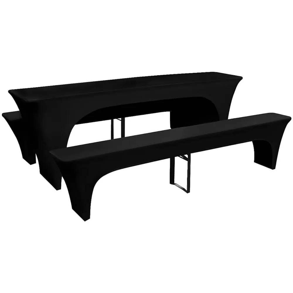3 Fodere Elasticizzate Tavolo da Birra e panchine Nere 220x50x80 cm