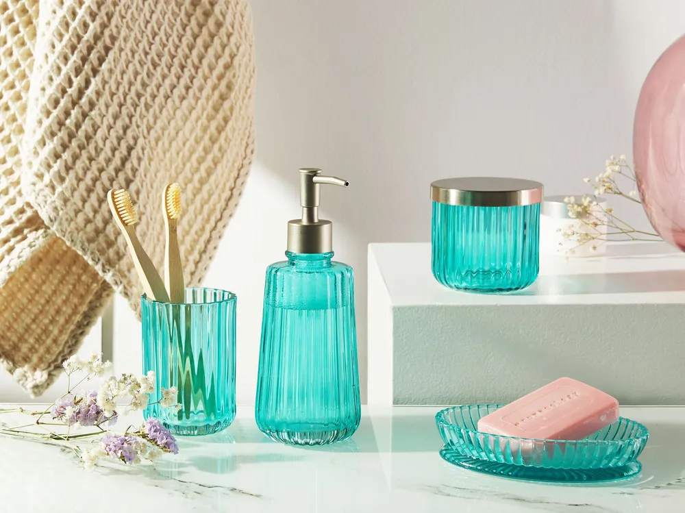 Glass 4-Piece Bathroom Accessories Set Blue TECATE