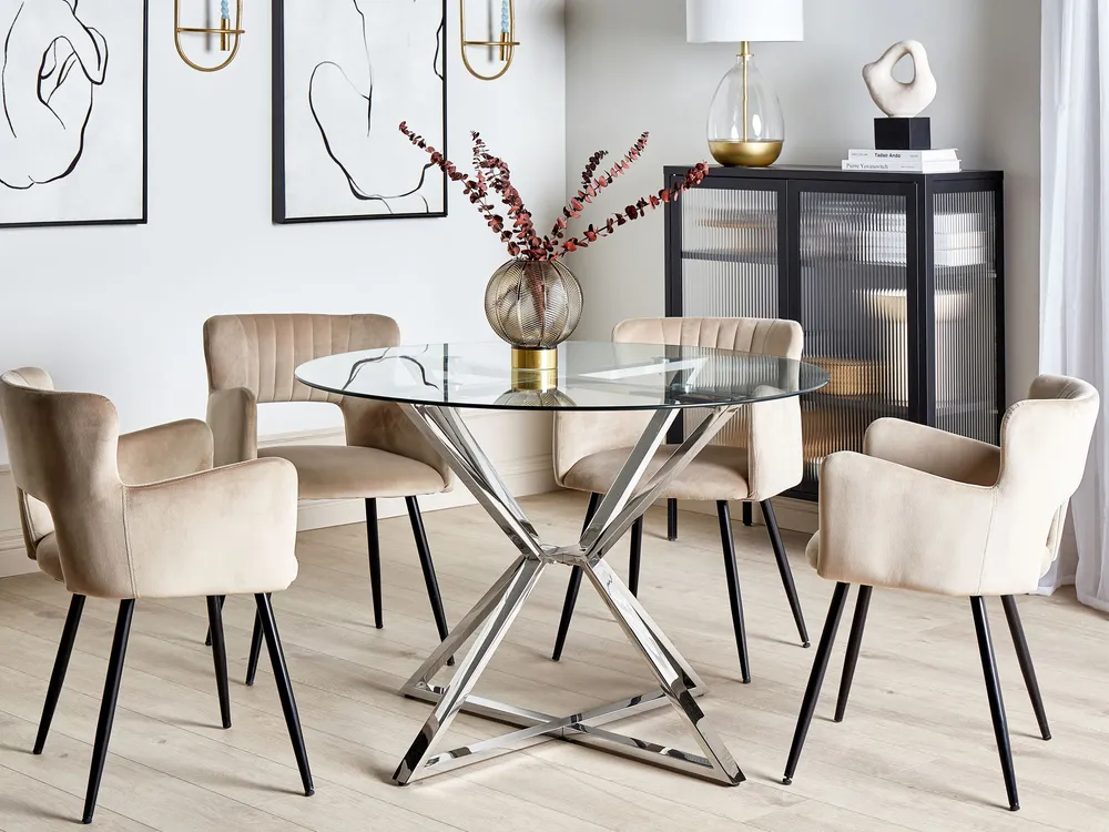 Glass Top Round Dining Table ⌀ 105 cm Silver BOSCO