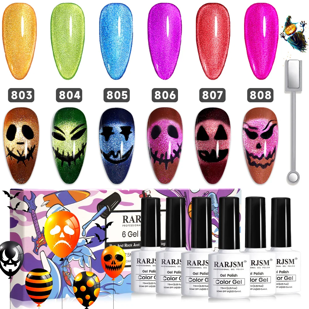 9D Halloween Carnival Neon Cat Eye Gel Nail Polish 6 Color Set 7.5 ml
