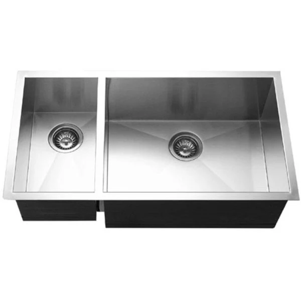 Hamat - PRI-3318DL - Undermount Acciaio inox Steel 70/30 Double Bowl Kitchen Sink, Prep bowl left