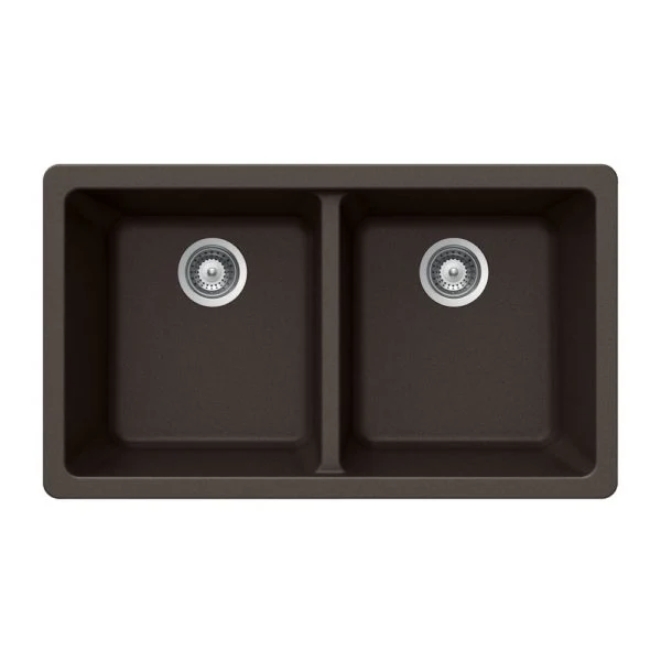 Hamat - SIO-3319DU-MO - Granite Undermount 50/50 Duplice Bowl Kitchen Sink, Mocha