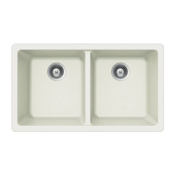 Hamat - SIO-3319DU-WH - Granite Undermount 50/50 Gemello Bowl Kitchen Sink, White