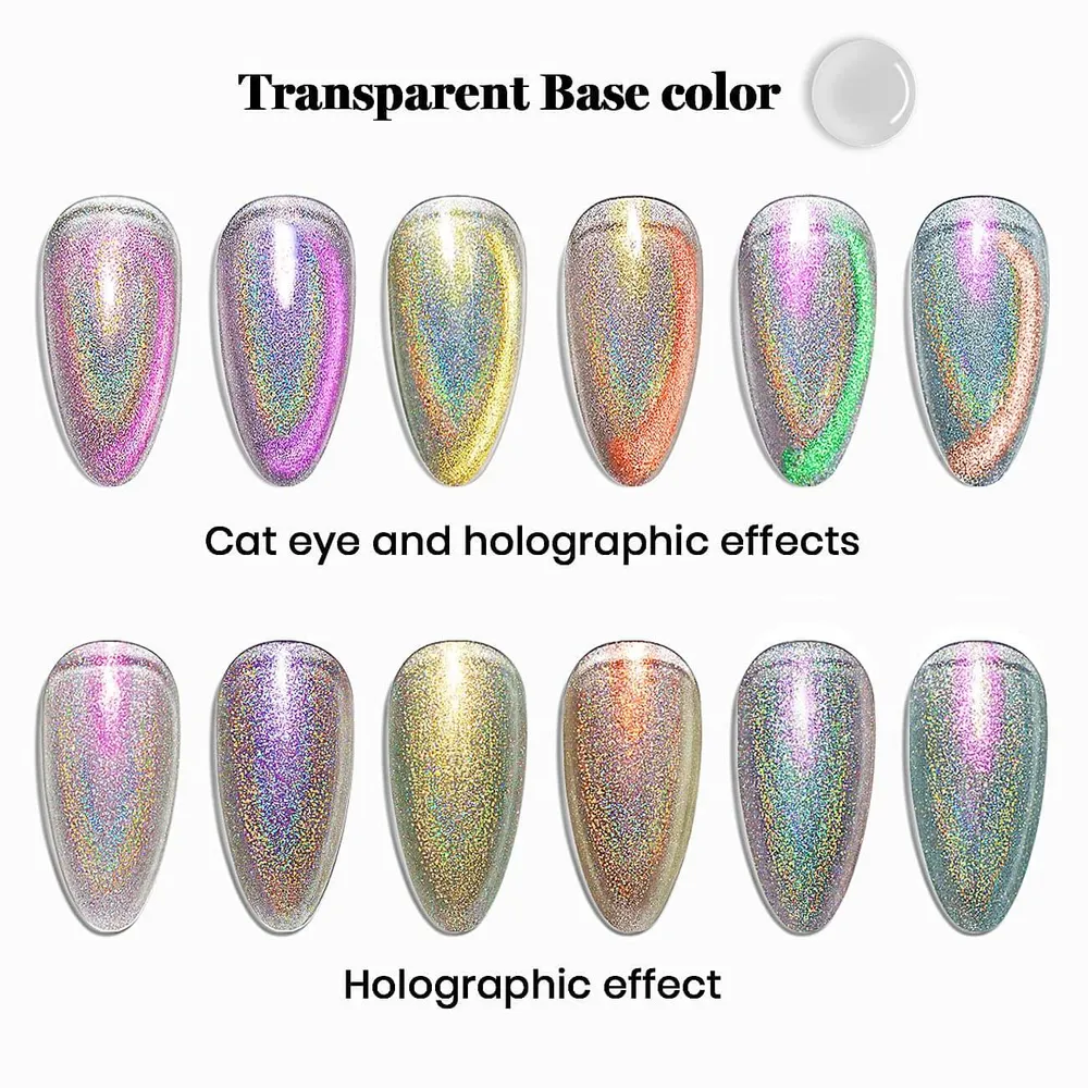 2 1 Holographic Iridato Galaxy Cat Eye Gel Polish - TPO HEMA Free 6 Colors Set 7.5ml