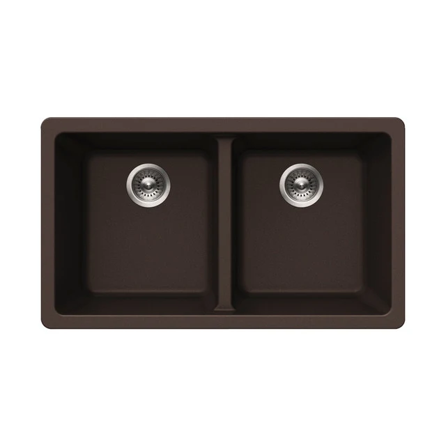 Houzer Quartztone Series 31" Granite Composite Undermount 50/50 Gemello Bowl Kitchen Sink, M-300U MOCHA