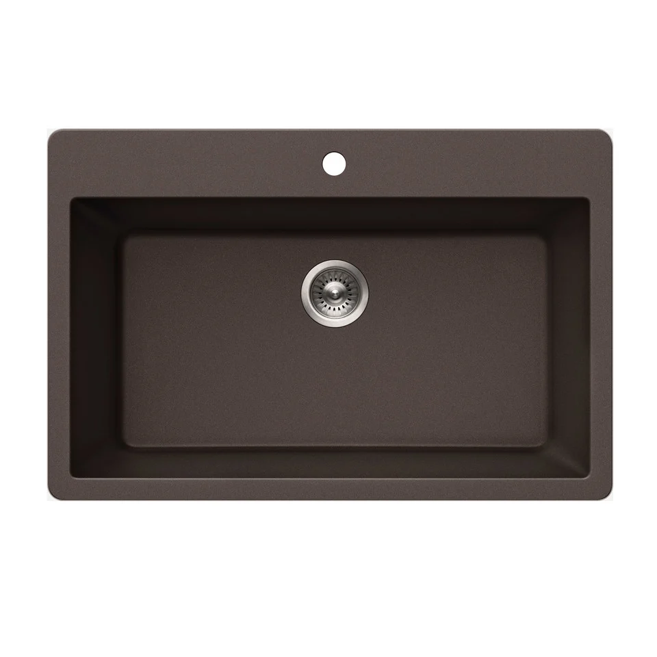 Houzer Quartztone Series 33" Granite Topmount Semplice Bowl Kitchen Sink, V-300 MOCHA