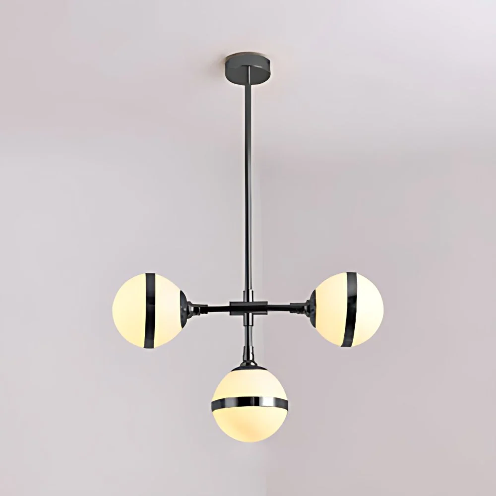 Lampadario con paralume globo Lampadario contemporaneo 3/5 luci vetro lattimo color oro per sala da pranzo