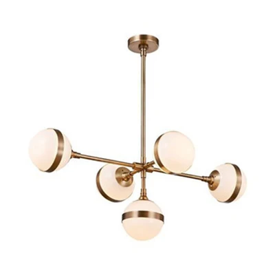 Lampadario con paralume globo Lampadario contemporaneo 3/5 luci vetro lattimo color oro per sala da pranzo
