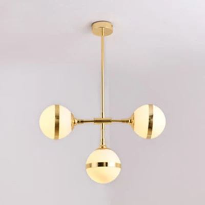 Lampadario con paralume globo Lampadario contemporaneo 3/5 luci vetro lattimo color oro per sala da pranzo