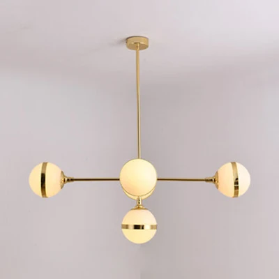 Lampadario con paralume globo Lampadario contemporaneo 3/5 luci vetro lattimo color oro per sala da pranzo