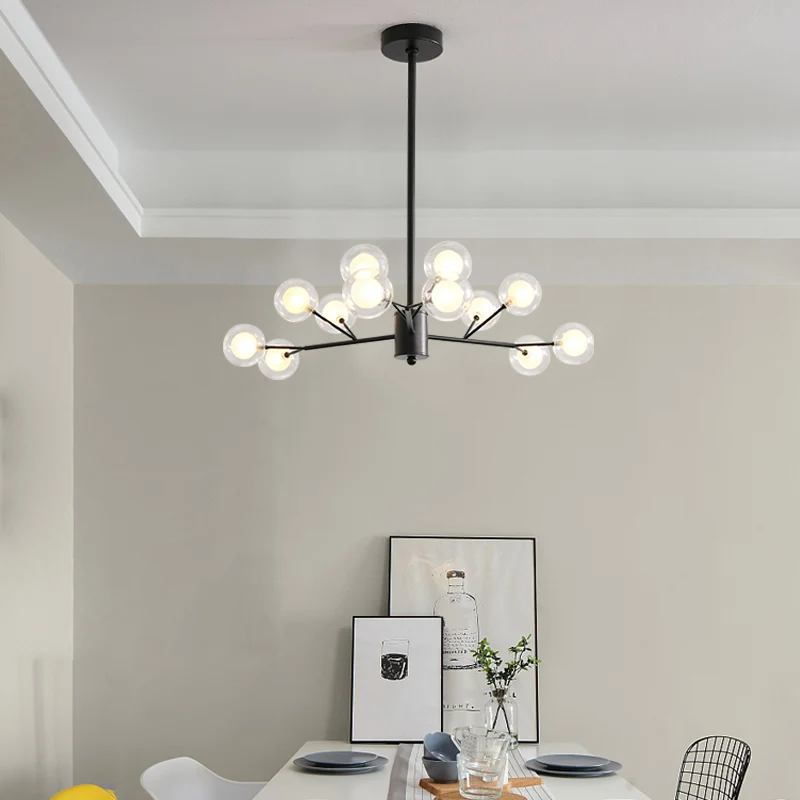 Lampadario per sala da pranzo Modo, lampada sospensione minimalista LED vetro trasparente e smerigliato nero Diametro 28 cm