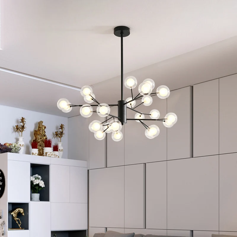 Lampadario per sala da pranzo Modo, lampada sospensione minimalista LED vetro trasparente e smerigliato nero Diametro 28 cm