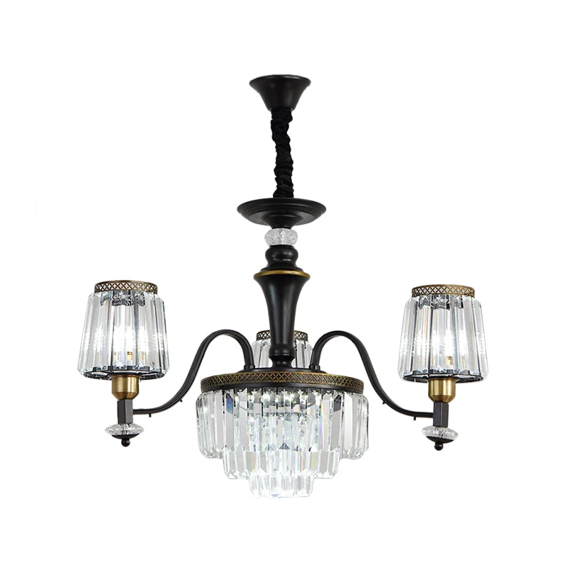 Lampadario da sala da pranzo con lampada sospensione conica nera d'epoca cristallo trasparente 3/6 teste
