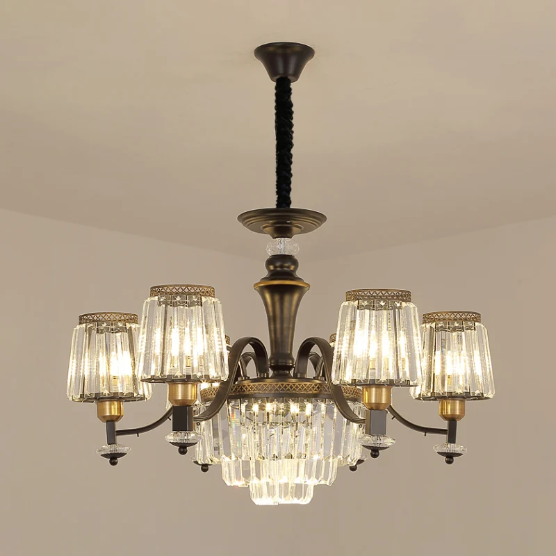 Lampadario da sala da pranzo con lampada sospensione conica nera d'epoca cristallo trasparente 3/6 teste