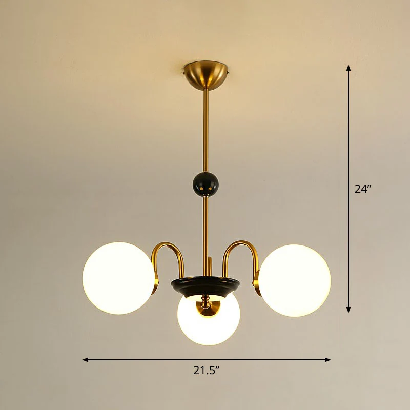 Lampadario sfera vetro avorio Illuminazione sospensione postmoderna nero e ottone per sala da pranzo | Spedizione Veloce